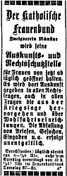 Auskunfts- und Rechtsschutzstelle des Katholischen Frauenbundes in Münster: Täglich geöffnet (Münsterischer Anzeiger 8.5.1916, Bearbeitung: Henning Klare)