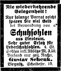 Schuhsohlen aus Linoleum (Münsterischer Anzeiger 16.5.1917, Bearbeitung: Henning Klare)