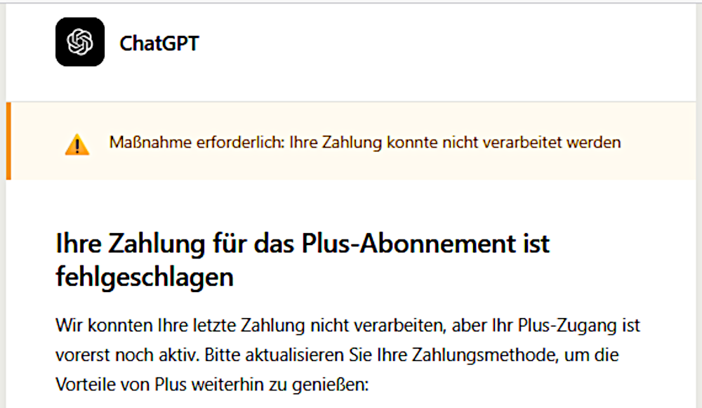 Kriminelle Email, angeblich von chatgpt@openai.com (24.3.2026)