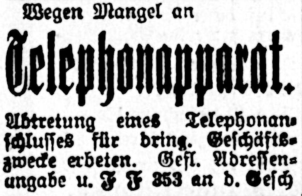 “Abtretung eines Telefonanschlusses erbeten“ (Münsterischer Anzeiger 29.9.1918, Bearbeitung: Henning Klare)