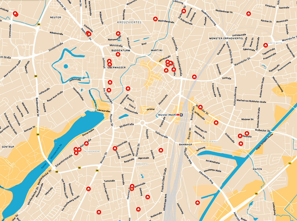 Wohnorte von Widerständlern gegen das NS-System in Münster (Grafik: Friedhelm Redlich)