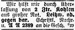 Kohlennot (Münsterischer Anzeiger 15.1.1920, Bearbeitung: Henning Klare)