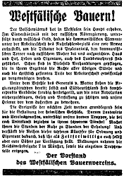 Aufruf des Westfälischen Bauernvereins, die Reichswehr im Kampf gegen den Bolschewismus zu unterstützen (Münsterischer Anzeiger 27.3.1920, Bearbeitung: Henning Klare)
