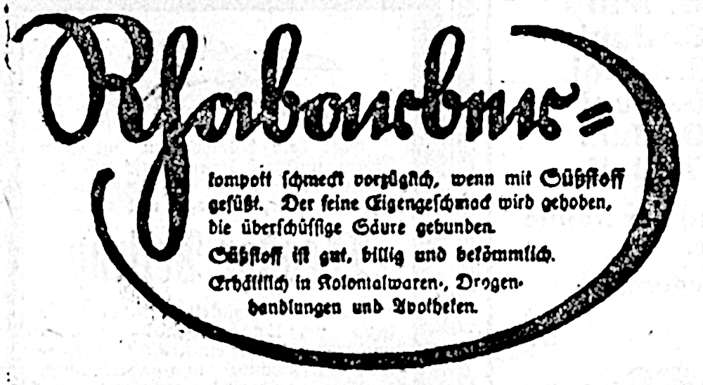 “Süßstoff ist gut, billig und bekömmlich“ (Münsterischer Anzeiger 12.5.1923, Bearbeitung: Henning Klare)