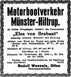 Motorbootverkehr Münster-Hiltrup (Münsterischer Anzeiger 18.5.1923, Bearbeitung: Henning Klare)