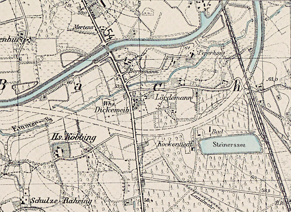 "Steinerssee" auf dem Messtischblatt von 1941 (Bearbeitung: Henning Klare)