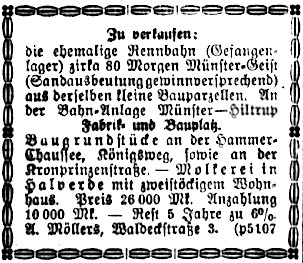 Die Rennbahn wird zur Vennheidesiedlung (Münsterischer Anzeiger 15.12.1925, Bearbeitung: Henning Klare)