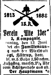 Familieinausflug des Kriegervereins „Alte 13er“ zur Gaststätte Vogt in Hiltrup (Münsterischer Anzeiger 12.6.1926, Bearbeitung: Henning Klare)