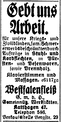 “Gebt uns Arbeit“: Westfalenfleiß GmbH (Münsterischer Anzeiger 27.7.1926, Bearbeitung: Henning Klare)