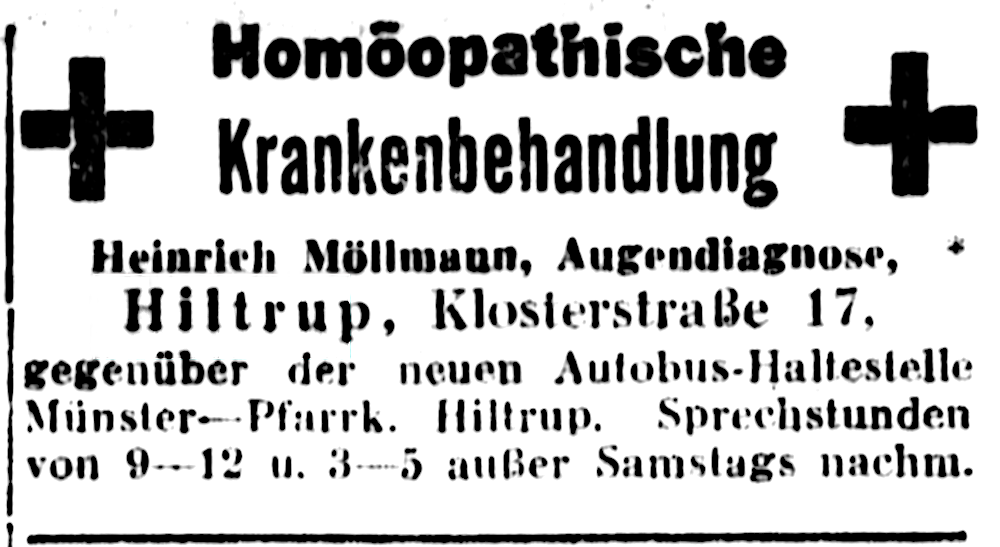 Homöopathie in Hiltrup (Münsterischer Anzeiger 6.12.1931, Bearbeitung: Henning Klare)