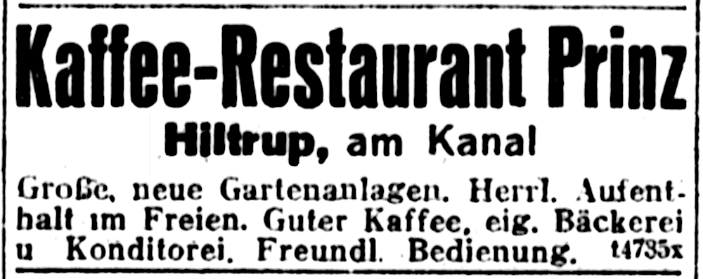 “Kaffee-Restaurant Prinz“ (Münsterischer Anzeiger 12.6.1932, Bearbeitung: Henning Klare)