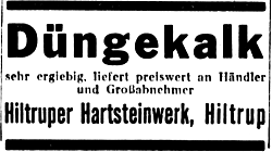 Das Hiltruper Hartsteinwerk bietet Düngekalk an (Münsterischer Anzeiger 6.9.1933, Bearbeitung: Henning Klare)