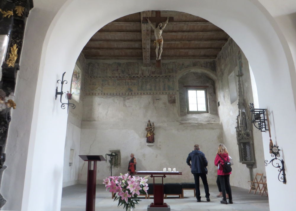 Bregenz: Chor der Martinskapelle im Erdgeschoss des Martinsturms (22.7.2018; Foto: Meyerbröker)